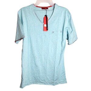 Vassari Los Angeles V-Neck XL Slim Fit Short Sleeve Teal Cut Hem, Cuff Shirt